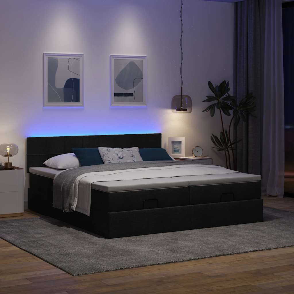 Okvir kreveta s madracima crni 160x200cm od tkanine