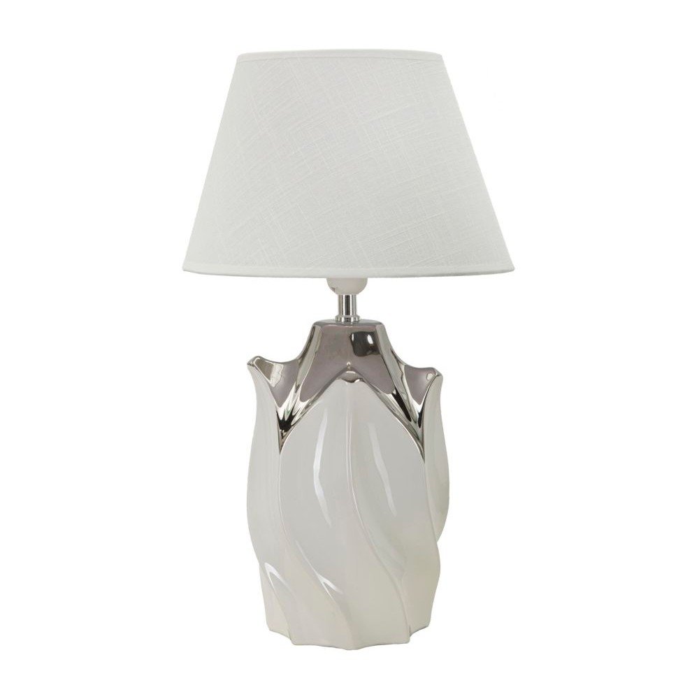 Bijela/u srebrnoj boji stolna lampa keramička s tekstilnim sjenilom (visina 51 cm) Shiney – Mauro Ferretti