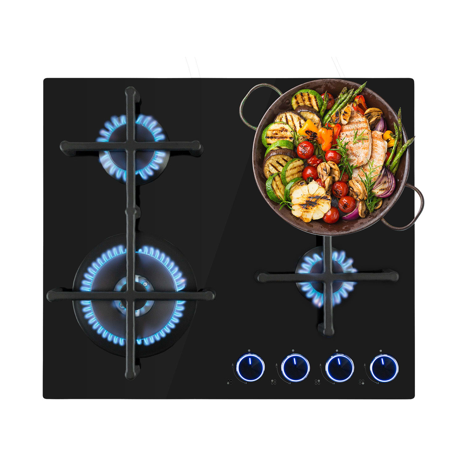 Klarstein Illuminosa 4, plinska ploča za kuhanje, 4 plamenika Sabaf, staklokeramika