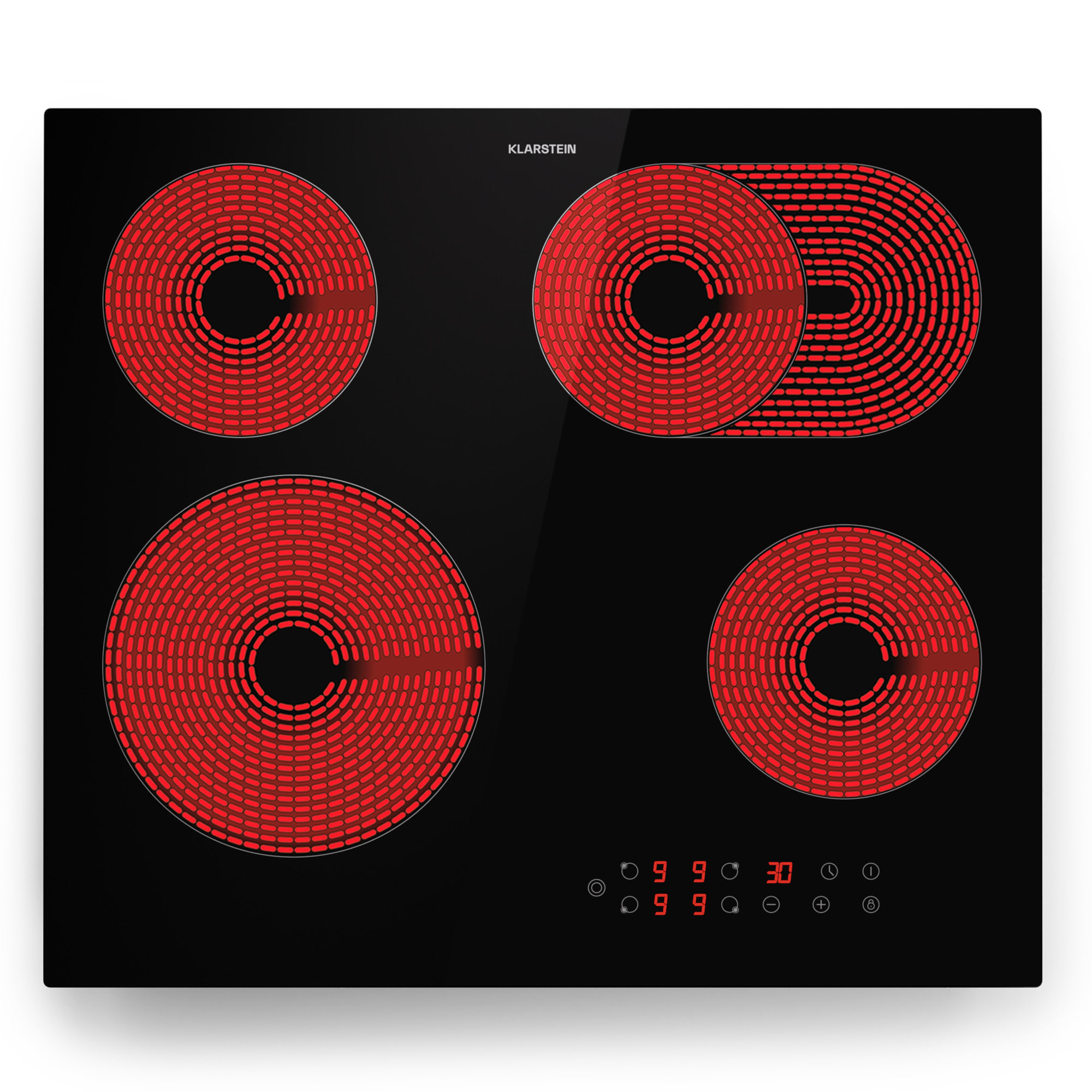 Klarstein Virtuosa 4, ploča za kuhanje, 60 cm, 6500 W, dvije zone, Pluszone, timer, staklokeramika