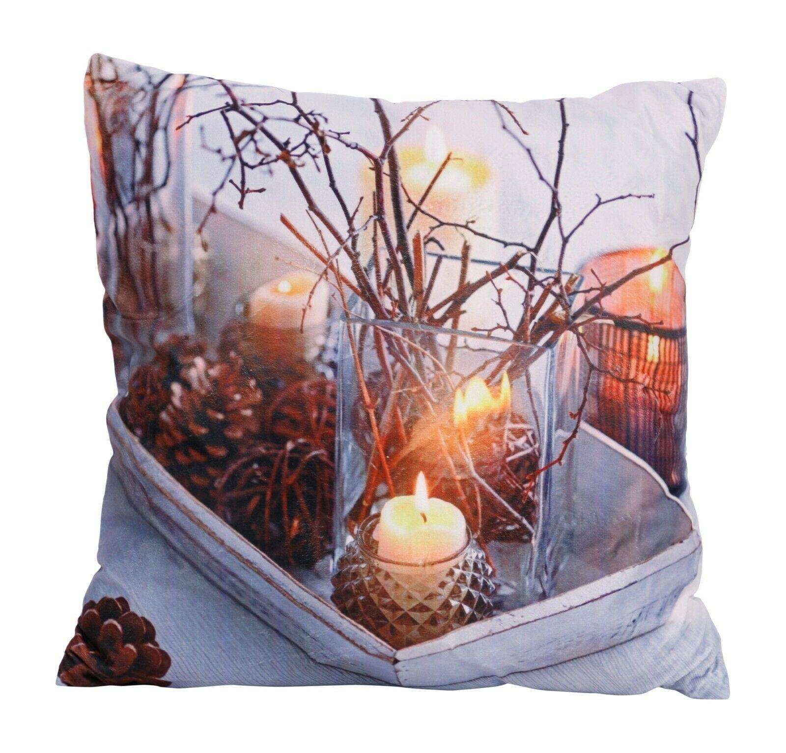 Ukrasni jastuk "Svijeća s granama" s LED svjetlom