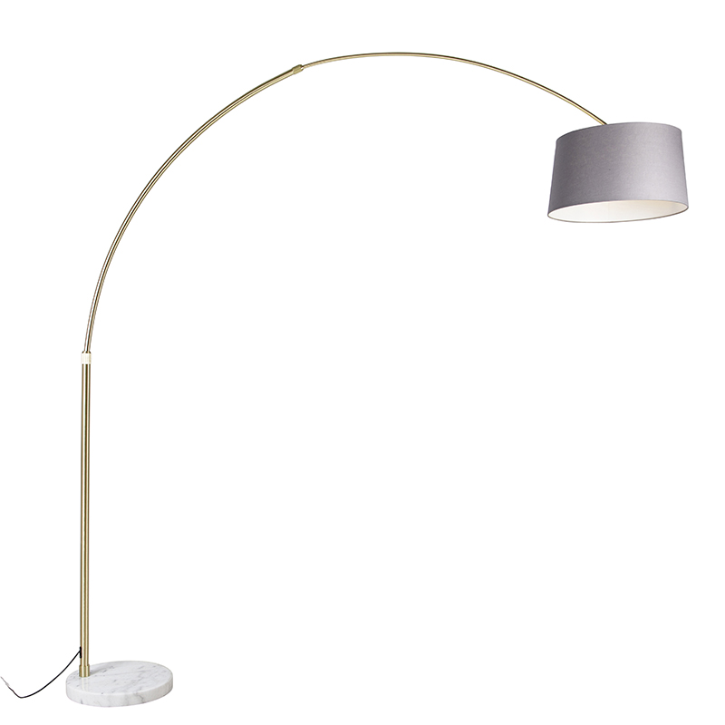 Lukovičasta lampa od mesinga s tkaninom sjenilom od sivog mramora 45 cm - XXL