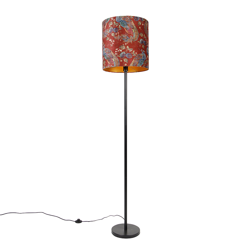 Podna svjetiljka crna abažur dizajn pauna crvena 40 cm - Simplo