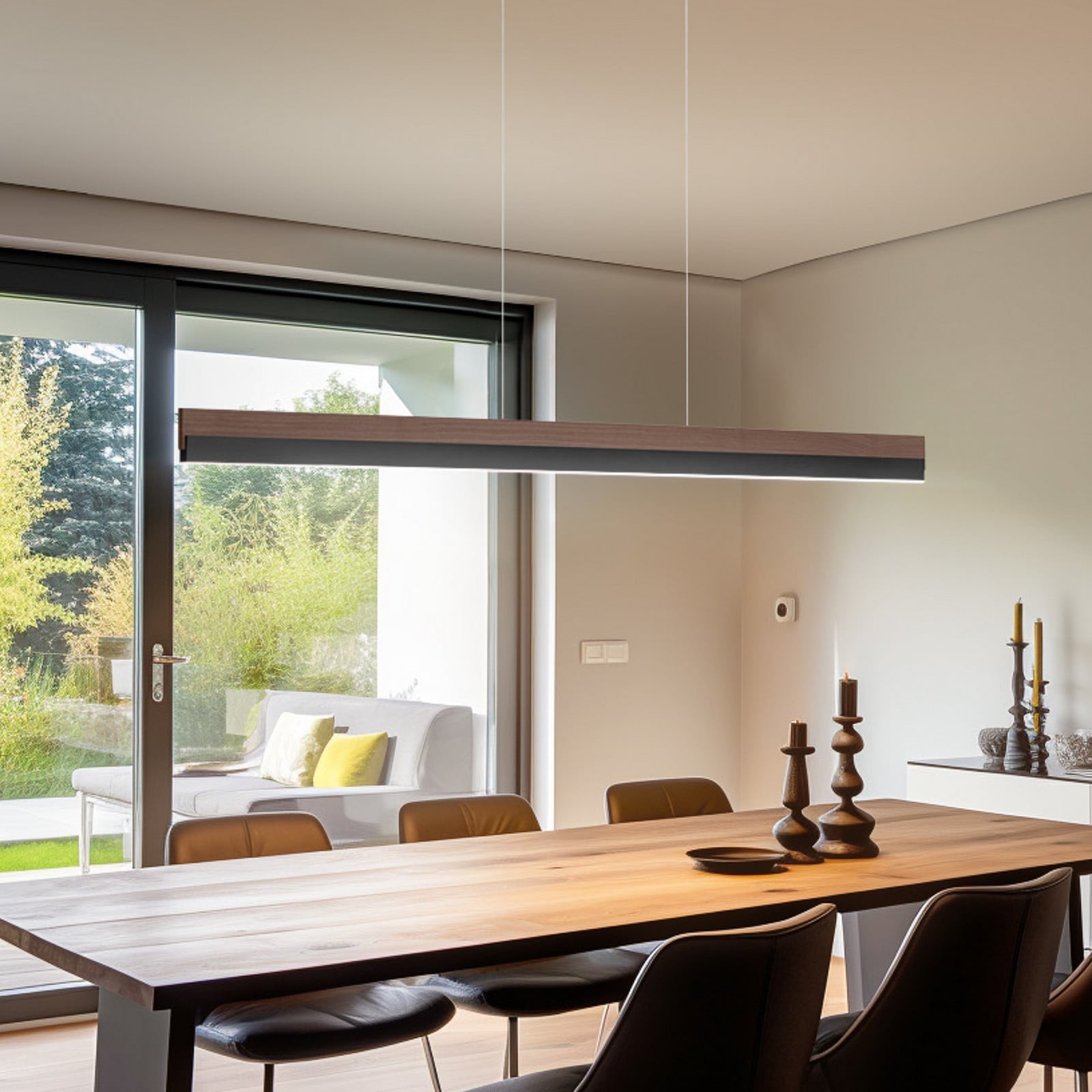 Quitani LED viseća lampa Keijo, crna/orah, 123 cm