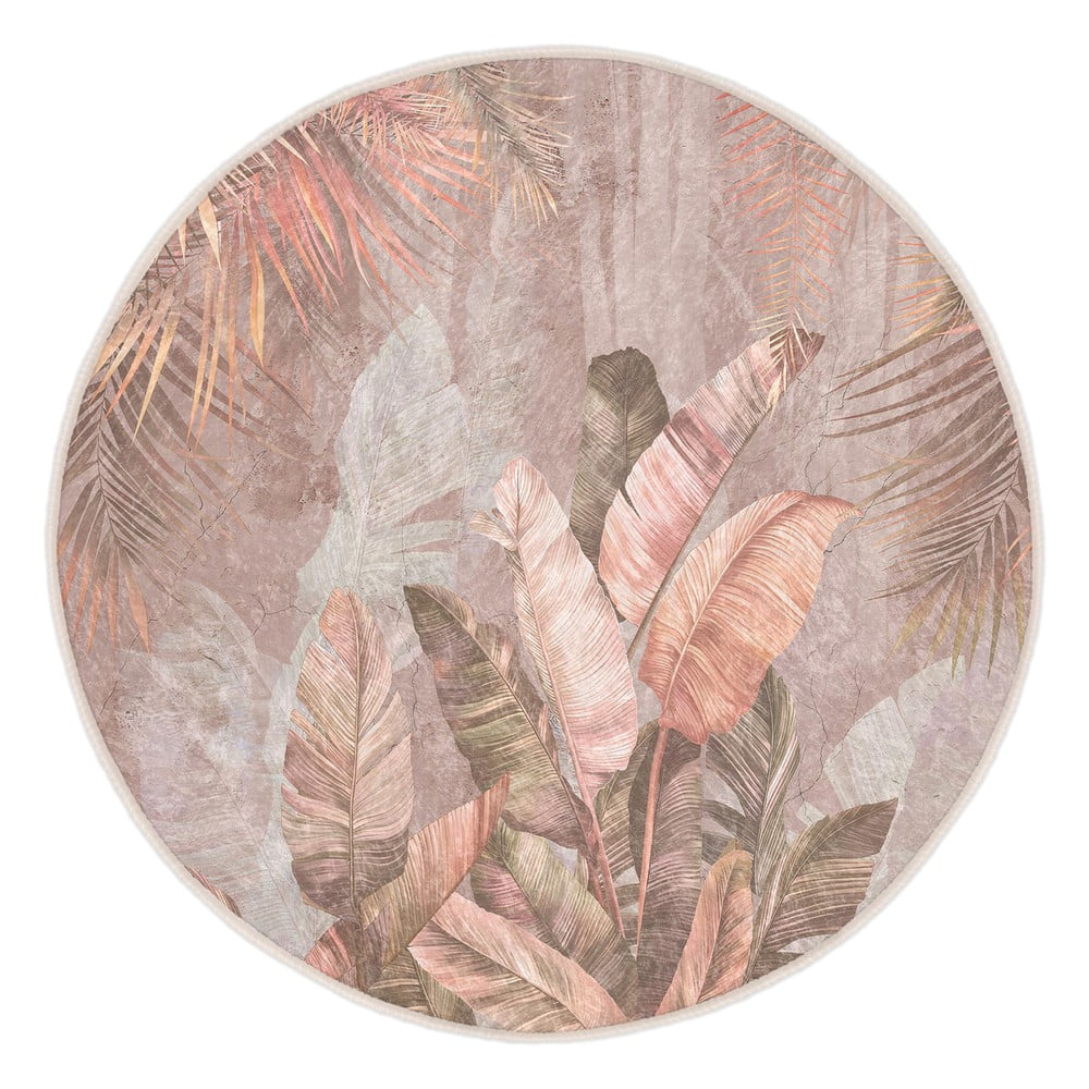 Svijetlo ružičasti perivi okrugao tepih ø 80 cm Dusty Leaves – Mila Home
