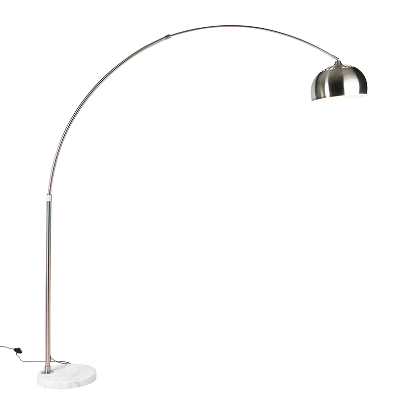 Podna lampa s lukom od čelika s bazom od bijelog mramora i sjenilom od čelika - Arc XXL
