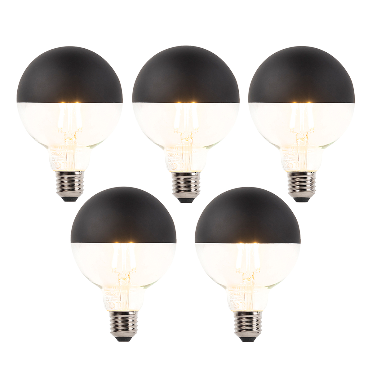 Set od 5 prigušivih LED žarulja s filamentom E27 G95 crna 550lm 2700K