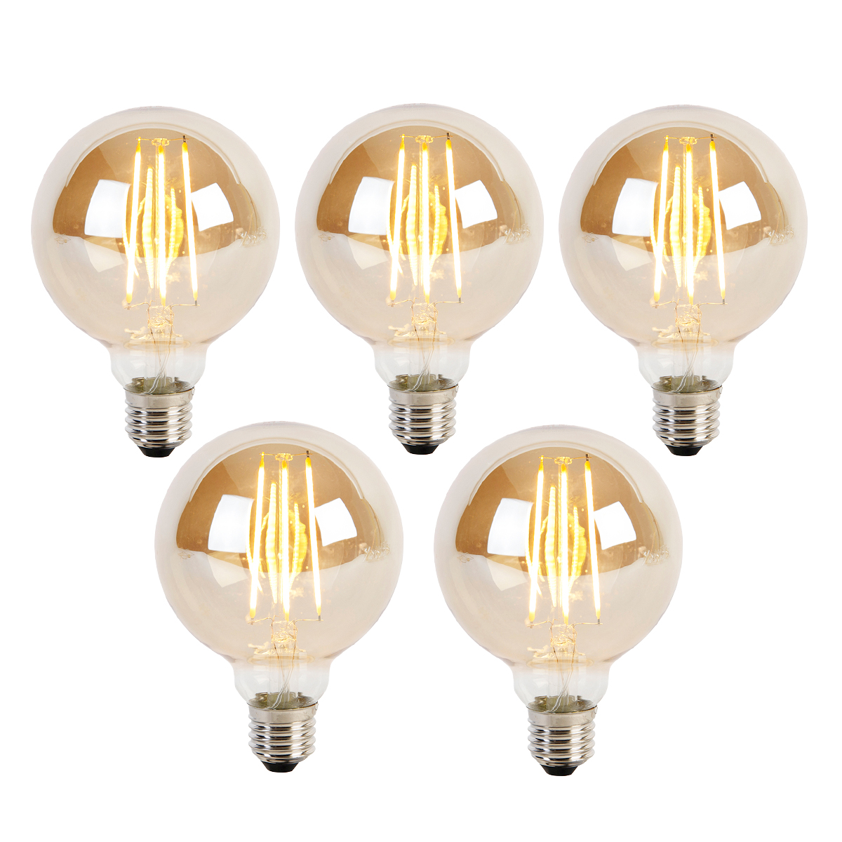 Set od 5 E27 3-stupanjskih prigušivih LED žarulja G95 zlatno staklo 5W 380lm 2200K