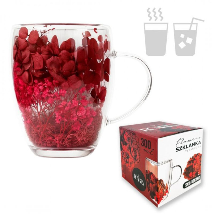 Termos šalica s crvenim cvijećem unutra - 300 ml