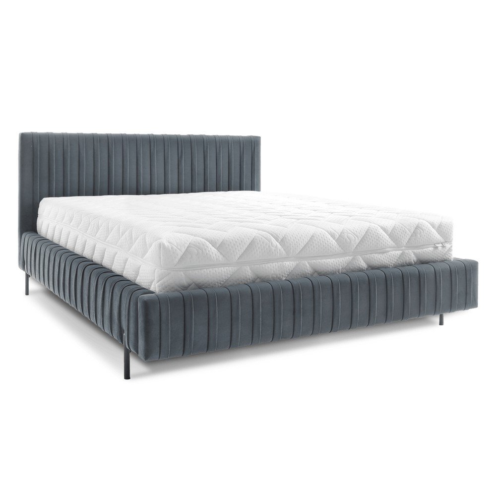 Plavi tapecirani bračni krevet s prostorom za odlaganje s podnicom 180x200 cm Plissa – ELTAP