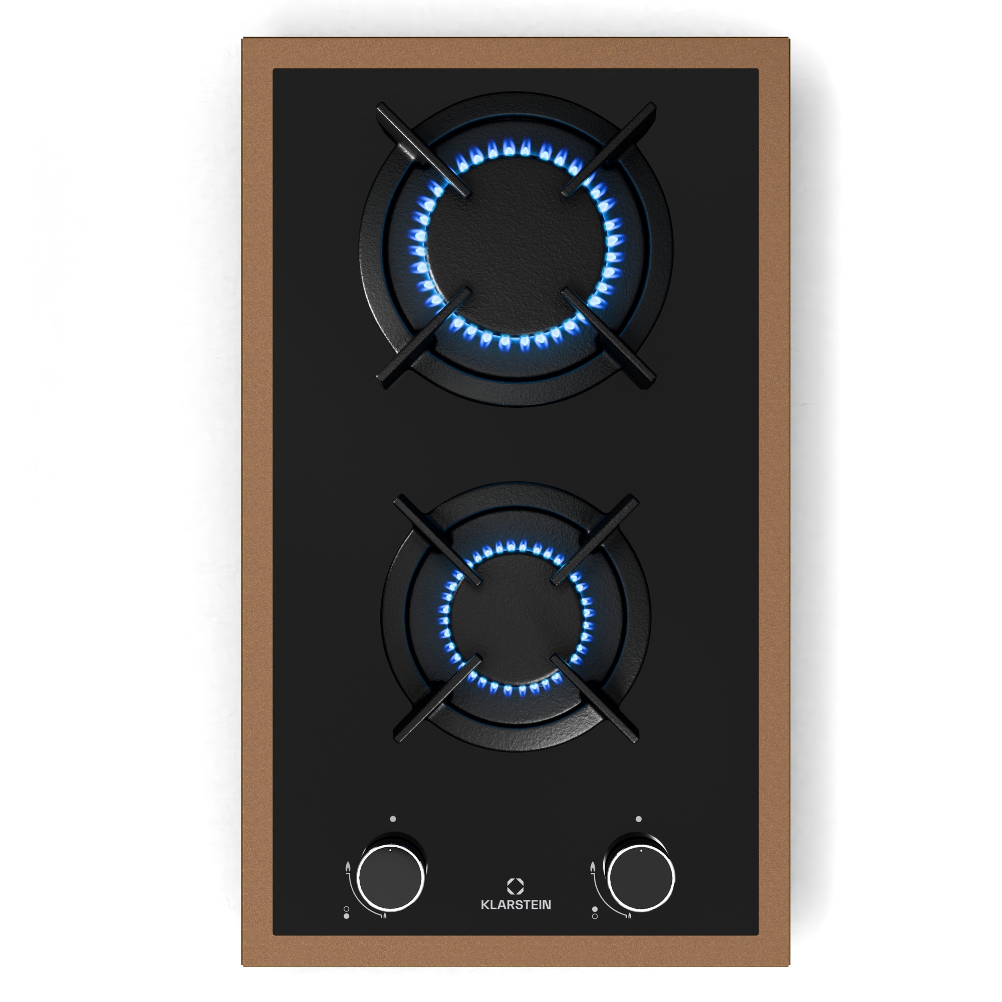 Klarstein Lumiflame plinska ploča za kuhanje, 2 plamenika, bakreni okvir, električno paljenje, snaga 4,2 kW