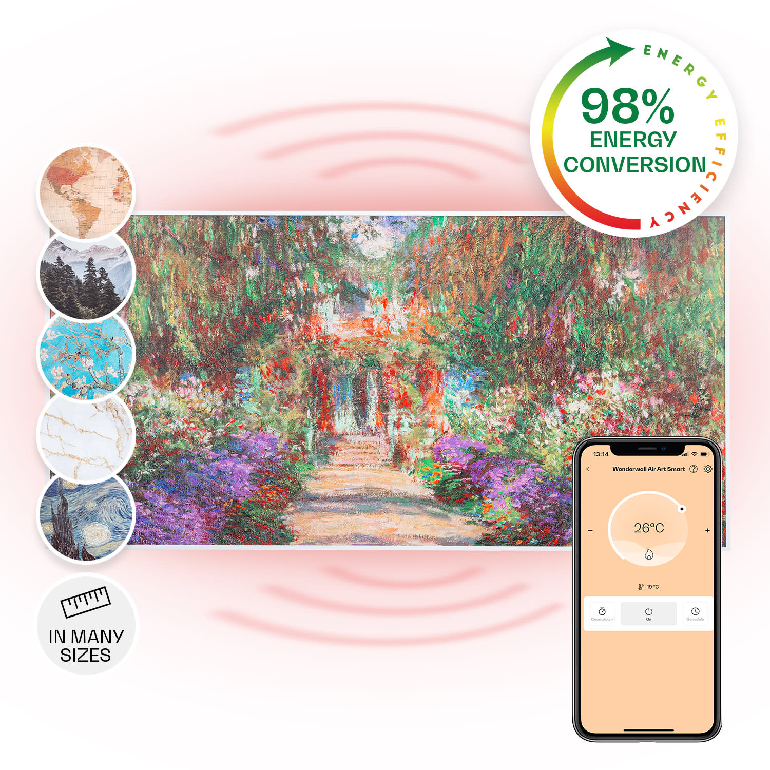 Klarstein Wonderwall Air Art Smart, infracrveni grijač, 120 x 60 cm, 700 W, aplikacija, vrtna cesta