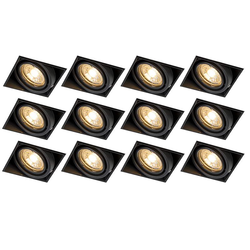 Set od 12 ugradnih reflektora crni GU10 nagibni bez okvira - Oneon