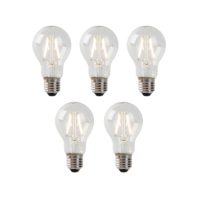 Set od 5 LED žarulja E27 A60 prozirne 2W 180lm 2700K