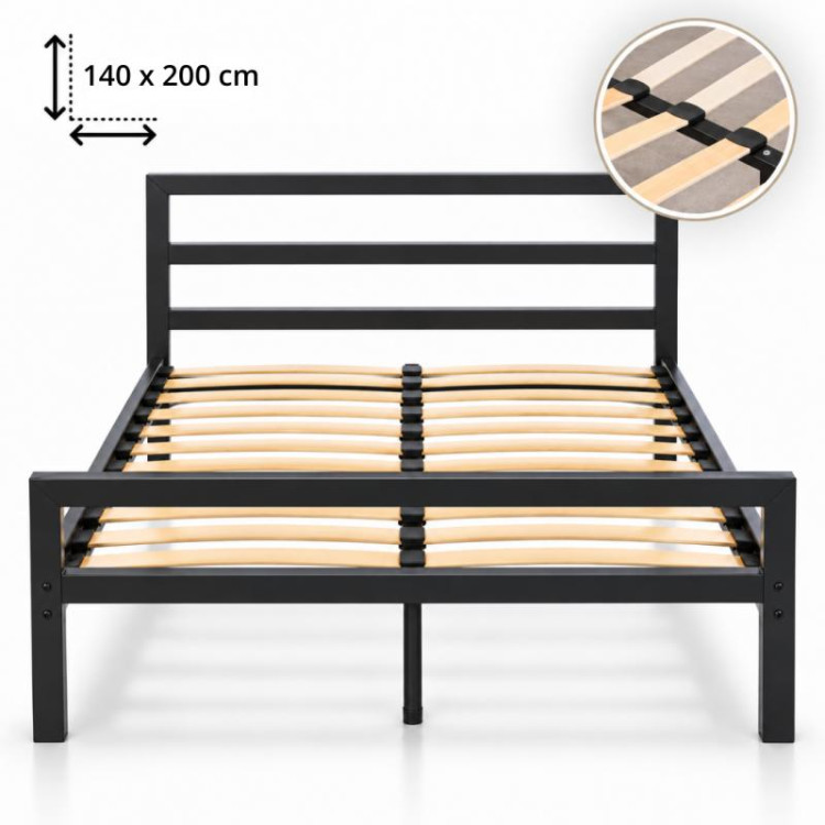 Metalni bračni krevet s uzglavljem i letvicama - 140x200 cm