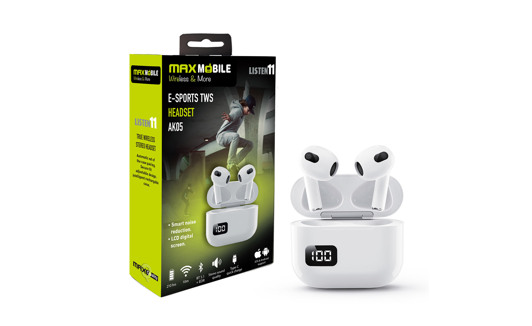 Max Mobile AK05 WH TWS bluetooth slušalice , bijele