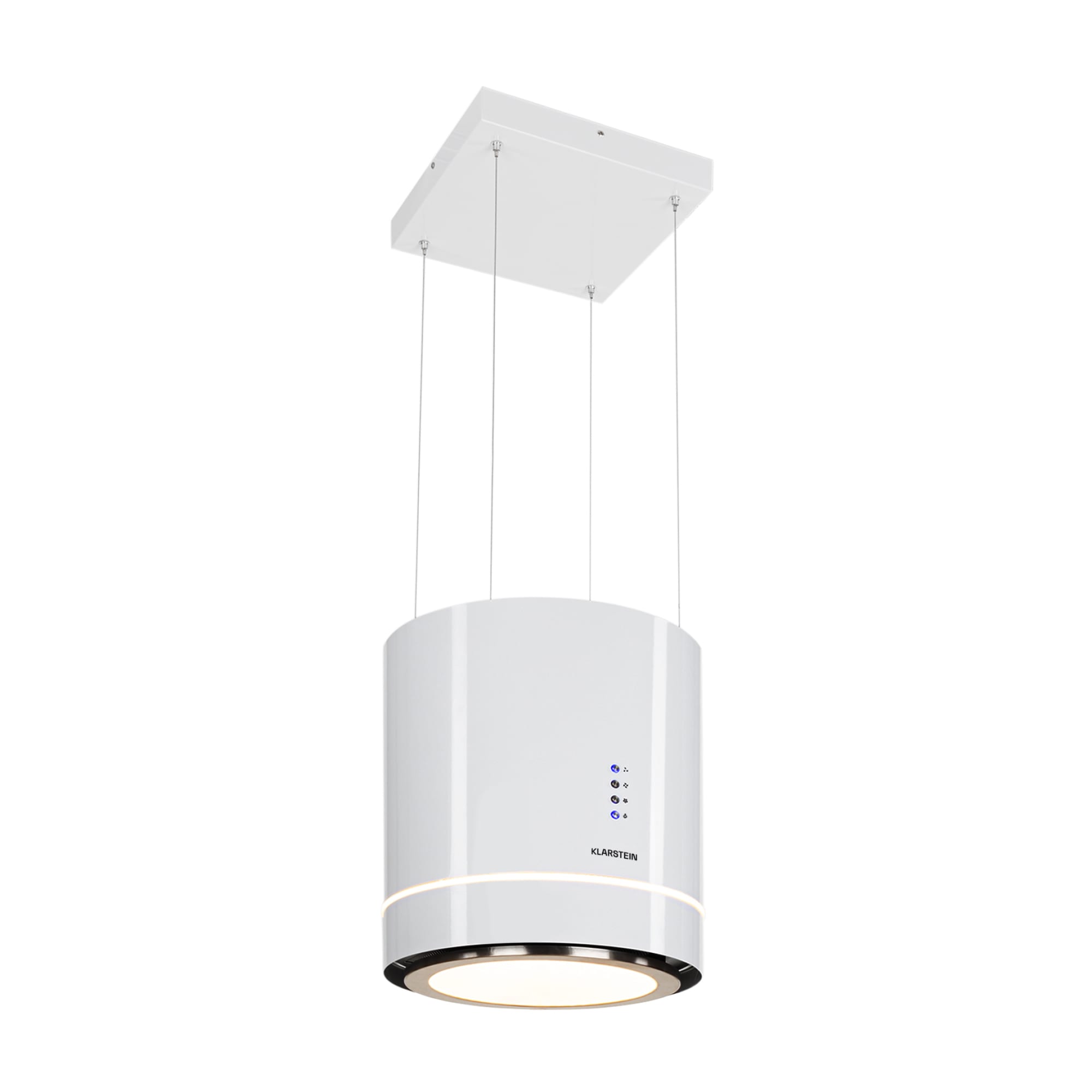 Klarstein Tron Ambience, otočna kuhinjska napa, Ø 38 cm, recirkulacija 540 m³/h, LED, bijela