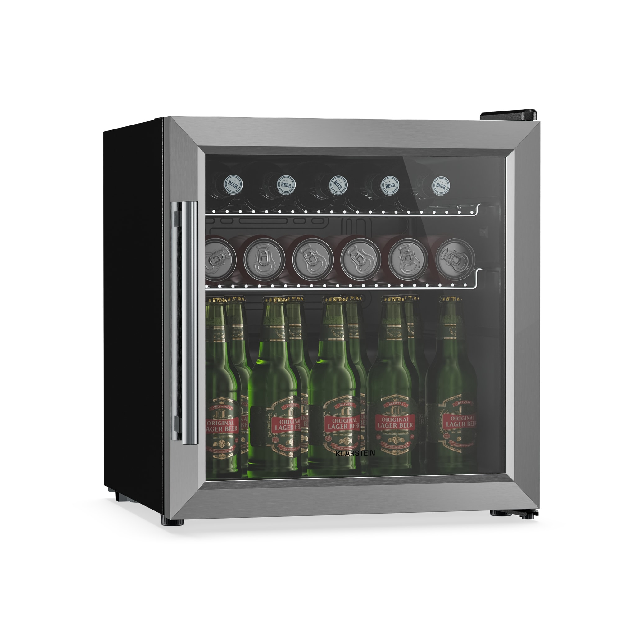 Klarstein Hladnjak za pića Beersafe s vratima od zrcalnog stakla | 44 x 48 cm | Unutarnje LED osvjetljenje | Srebrna