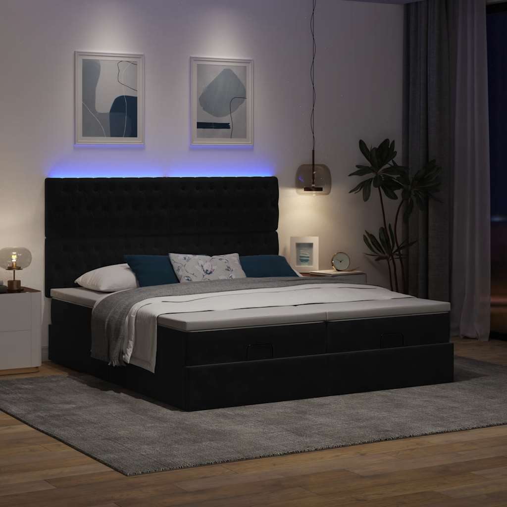 Otomanski okvir kreveta s madracima crni 180x200cm baršunasti