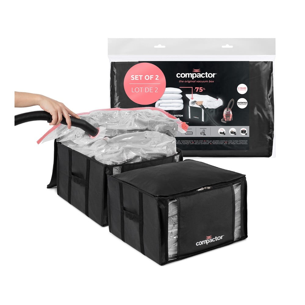 Vakuumske/ojačane tekstilne kutije za pohranu odjeće u setu 2 kom 42x25x25 cm Black Edition – Compactor