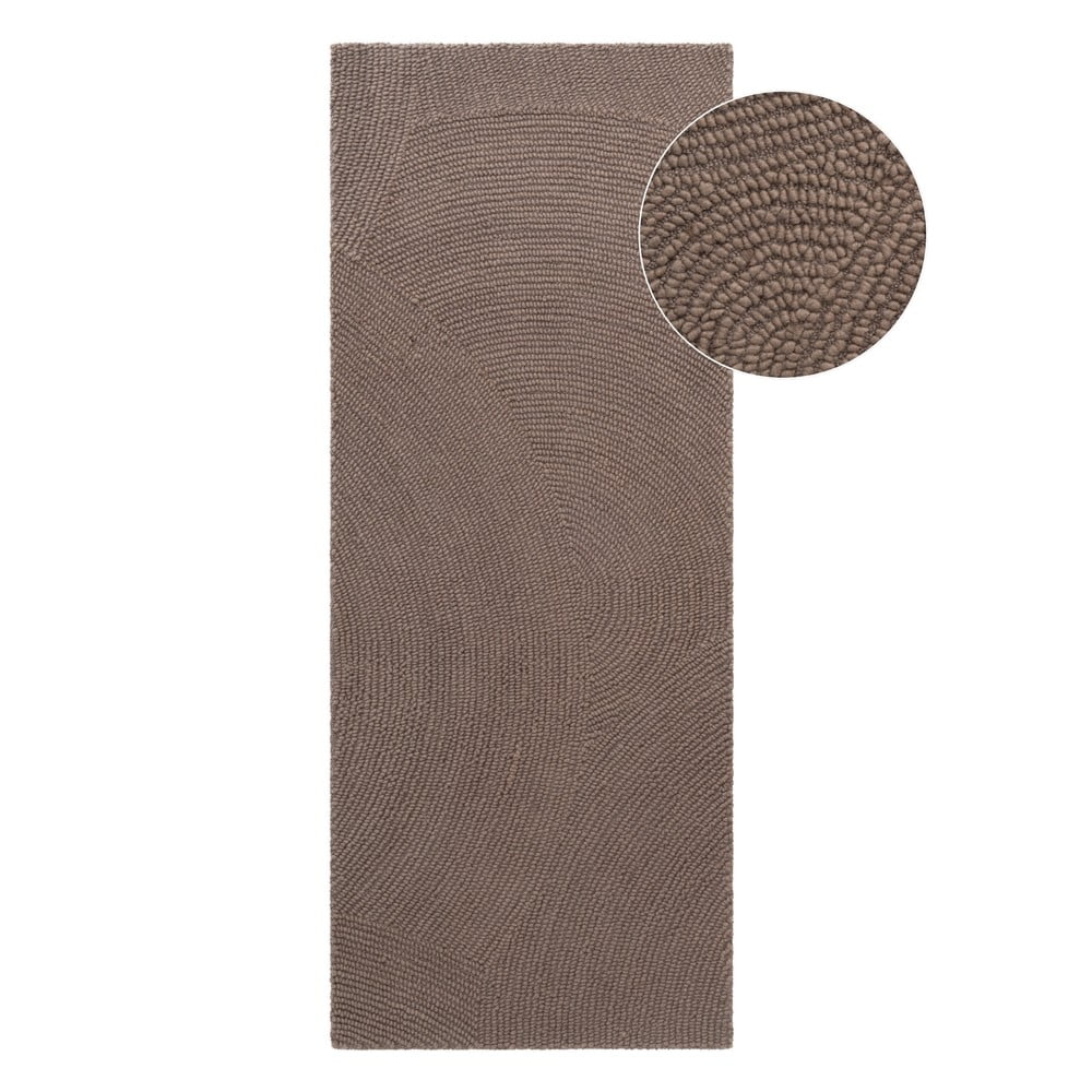Smeđe-siva ručno rađena vunena staza 80x200 cm Calmio – Hanse Home