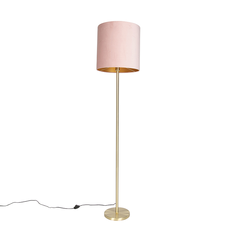 Romantična podna lampa od mesinga s ružičastim sjenilom 40 cm - Simplo