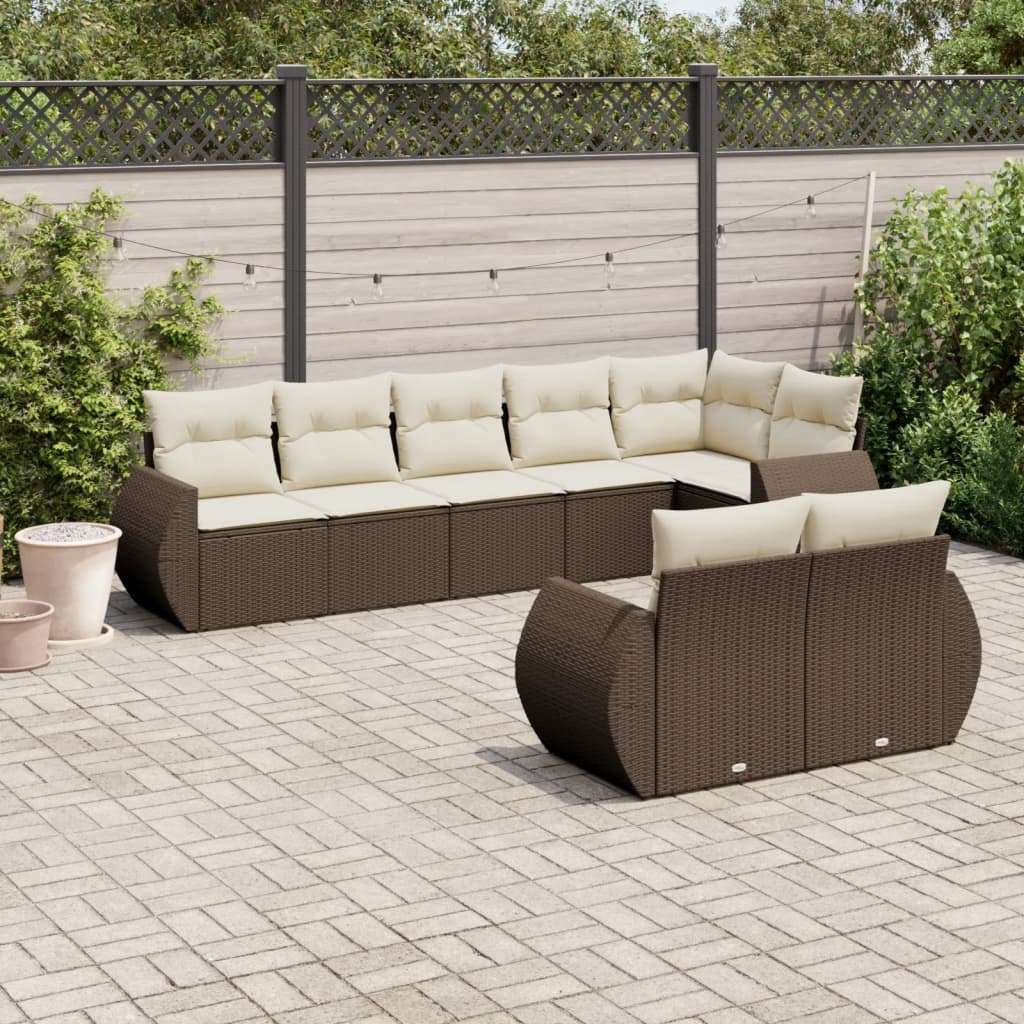 8-dijelni set vrtnih sofa s jastucima smeđi od poliratana