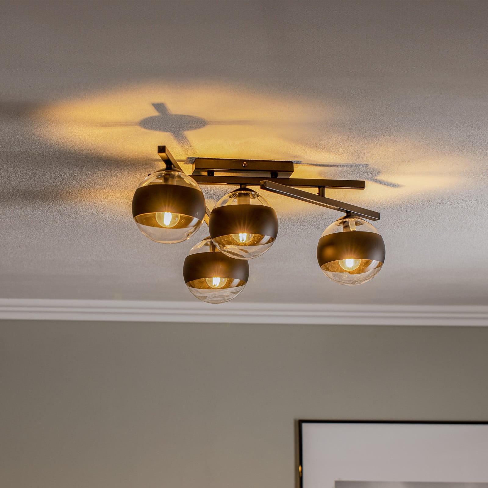 Pametna stropna svjetiljka, crna/prozirna, 4 žarulje