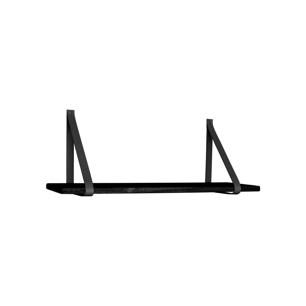 Crna drvena polica s crnim kožnim ručkama House Nordic Forno, 80 x 20 cm