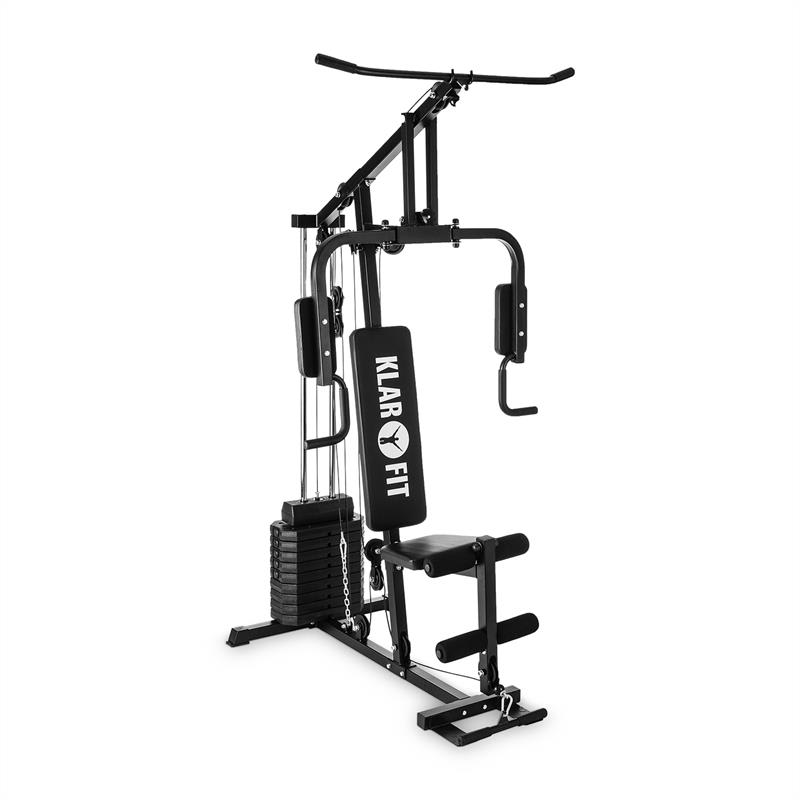 KLARFIT Strongbase, višenamjenska stanica za vježbanje, lat mašina, 100 lb/45 kg, 3 kabla, crna boja