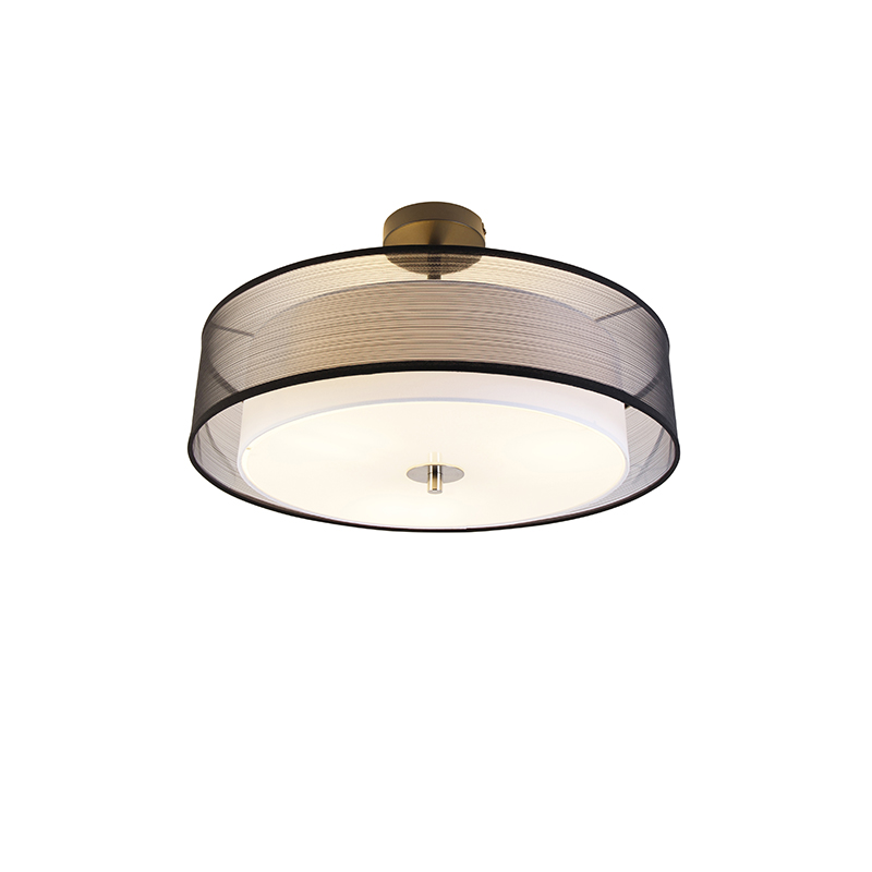 Moderna stropna svjetiljka crna s bijelom 50cm 3-svjetla - Drum Duo