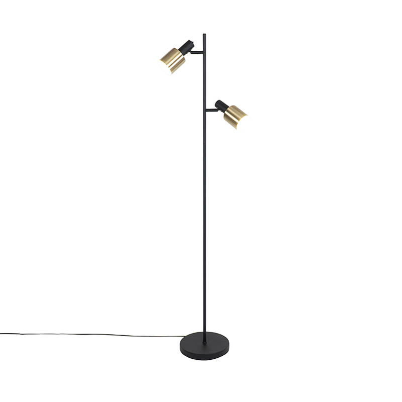 Dizajnerska podna lampa crna sa zlatom 2-svjetla - Stijn