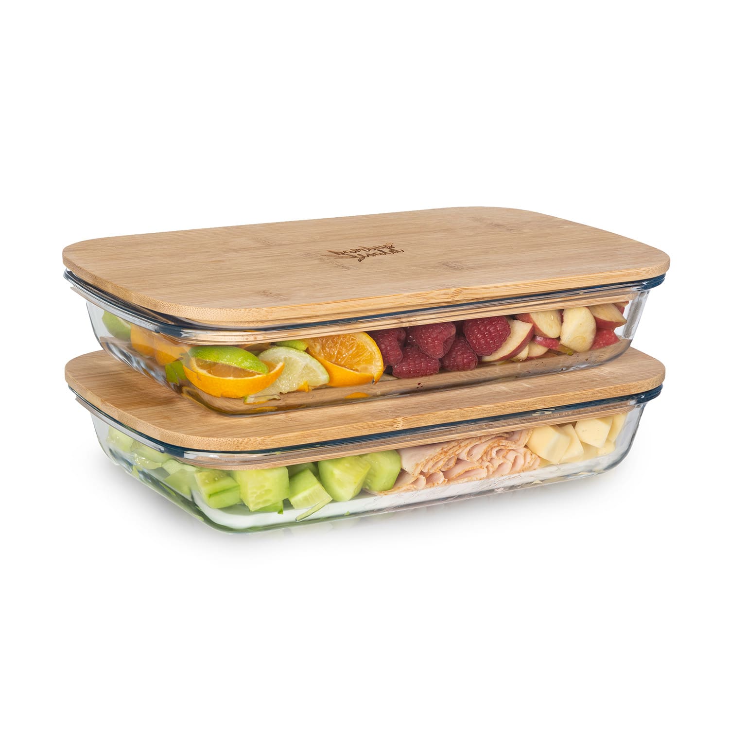 Klarstein Kutija s poklopcem od 1,6 litara 2-dijelni set Staklo od bambusa otporno na toplinu
