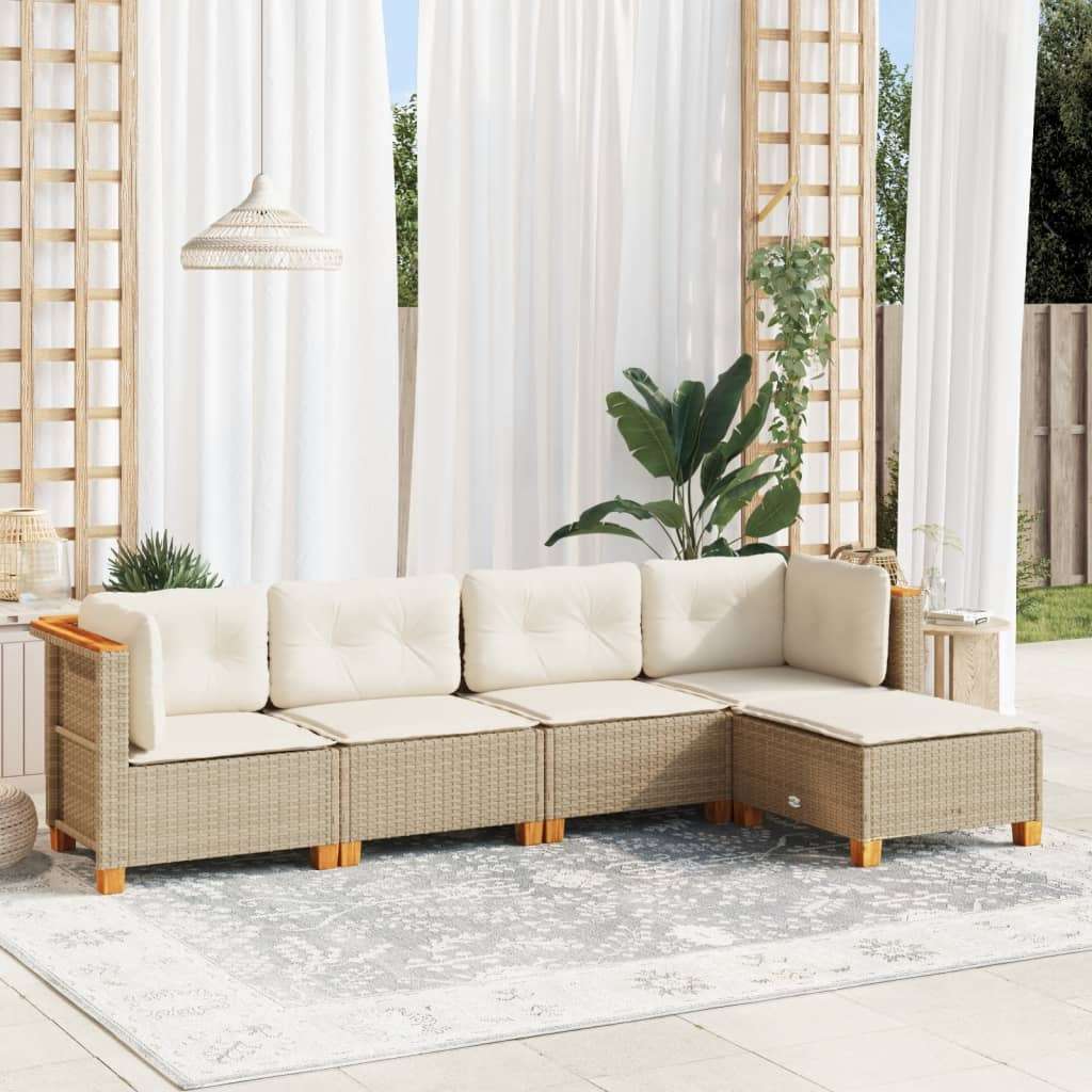 5-dijelni vrtni set sofa s jastucima bež od poliratana