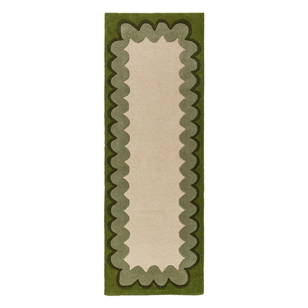 Zelena/u prirodnoj boji ručno rađena vunena staza 80x230 cm Wiggle Wool – Flair Rugs