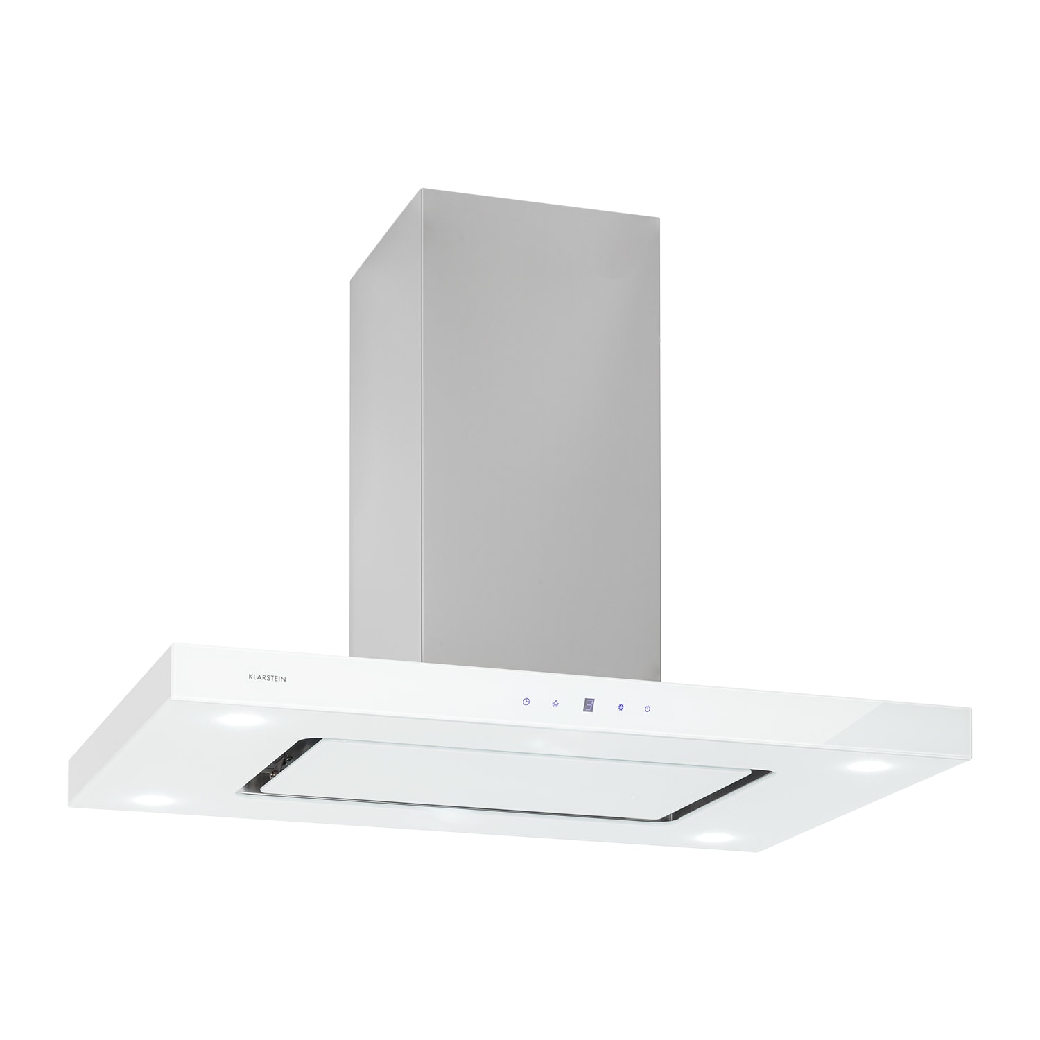 Klarstein Valeria, otočna napa, 90 cm, 650 m³ / h, dodir, energetski razred A, LED, staklo, nehrđajući čelik, bijela