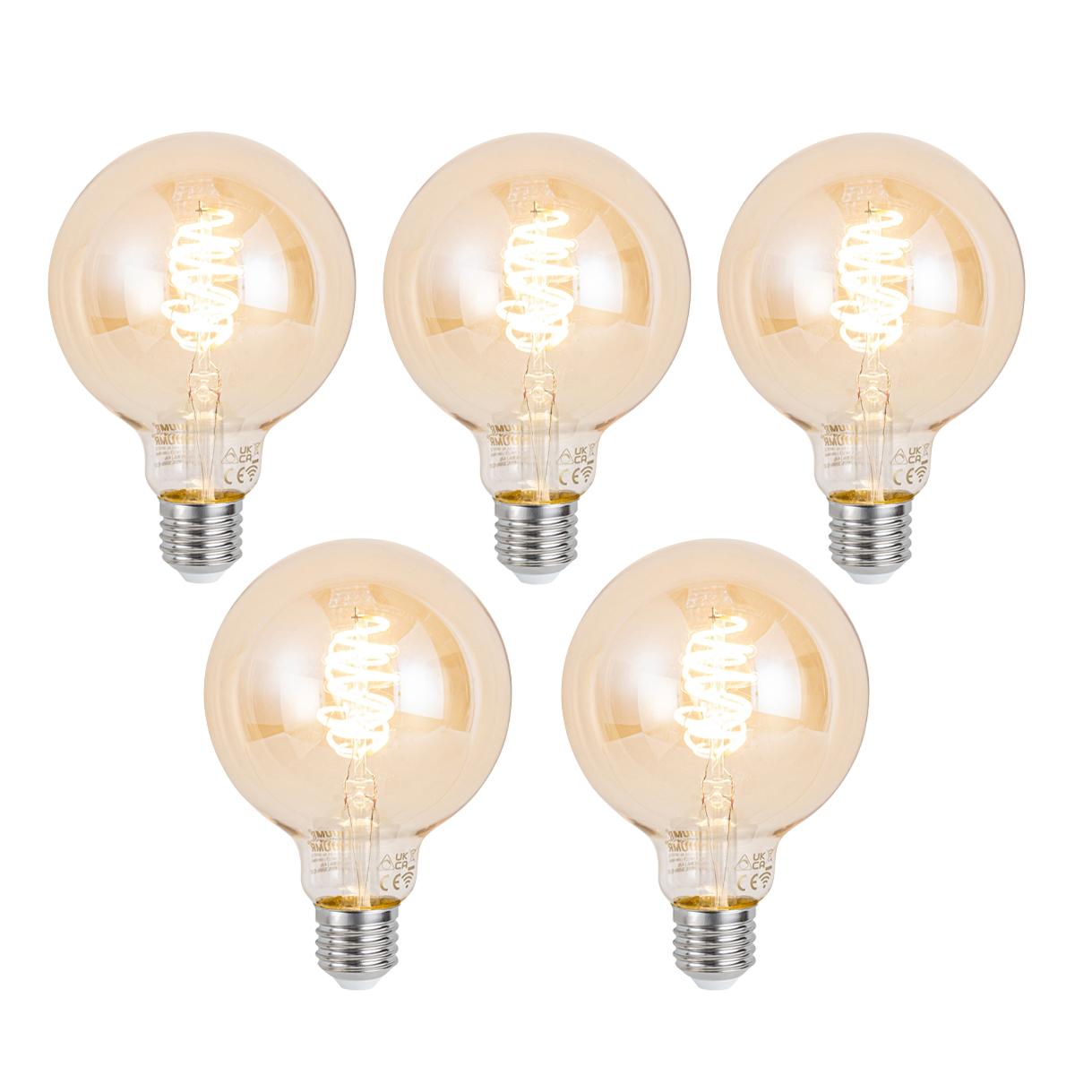 Set od 5 pametnih E27 LED žarulja s prigušivanjem G95 jantarne 4.9W 320 lm 2500K Zigbee