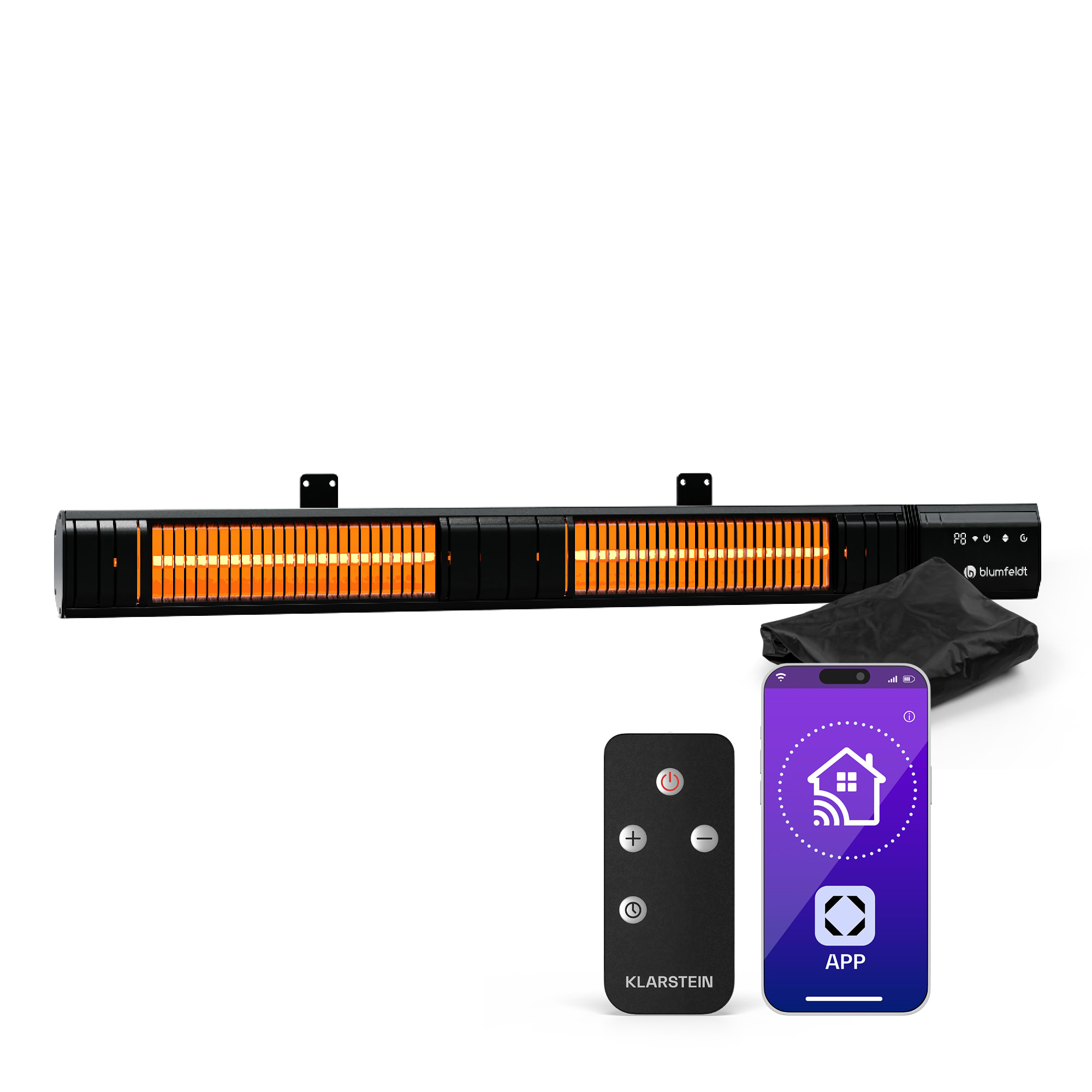 Blumfeldt Tanka zlatna poluga od 3000 W radijacijska grijalica, 9 razina, WiFi funkcija, upravljanje dodirom, daljinski upravljač, IP 65