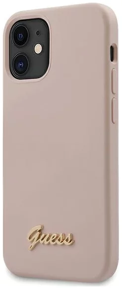 Maska Guess GUHCP12SLSLMGLP iPhone 12 mini 5,4" light pink hardcase Silicone Script Gold Logo (GUHCP12SLSLMGLP)