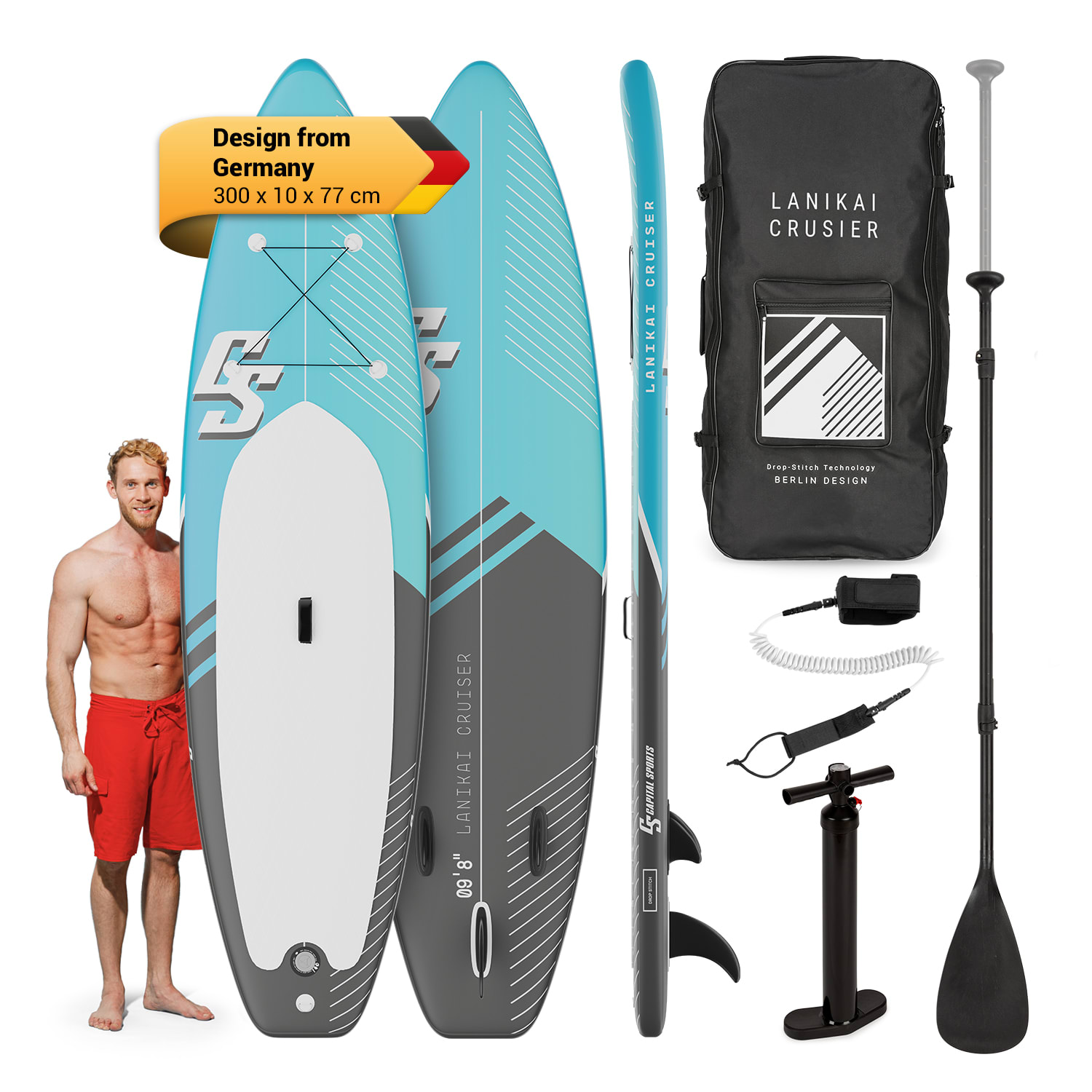 Capital Sports Lanikai Cruiser 9.8, daska za veslanje na napuhavanje, set sa SUP daskom, 305 × 77 × 10