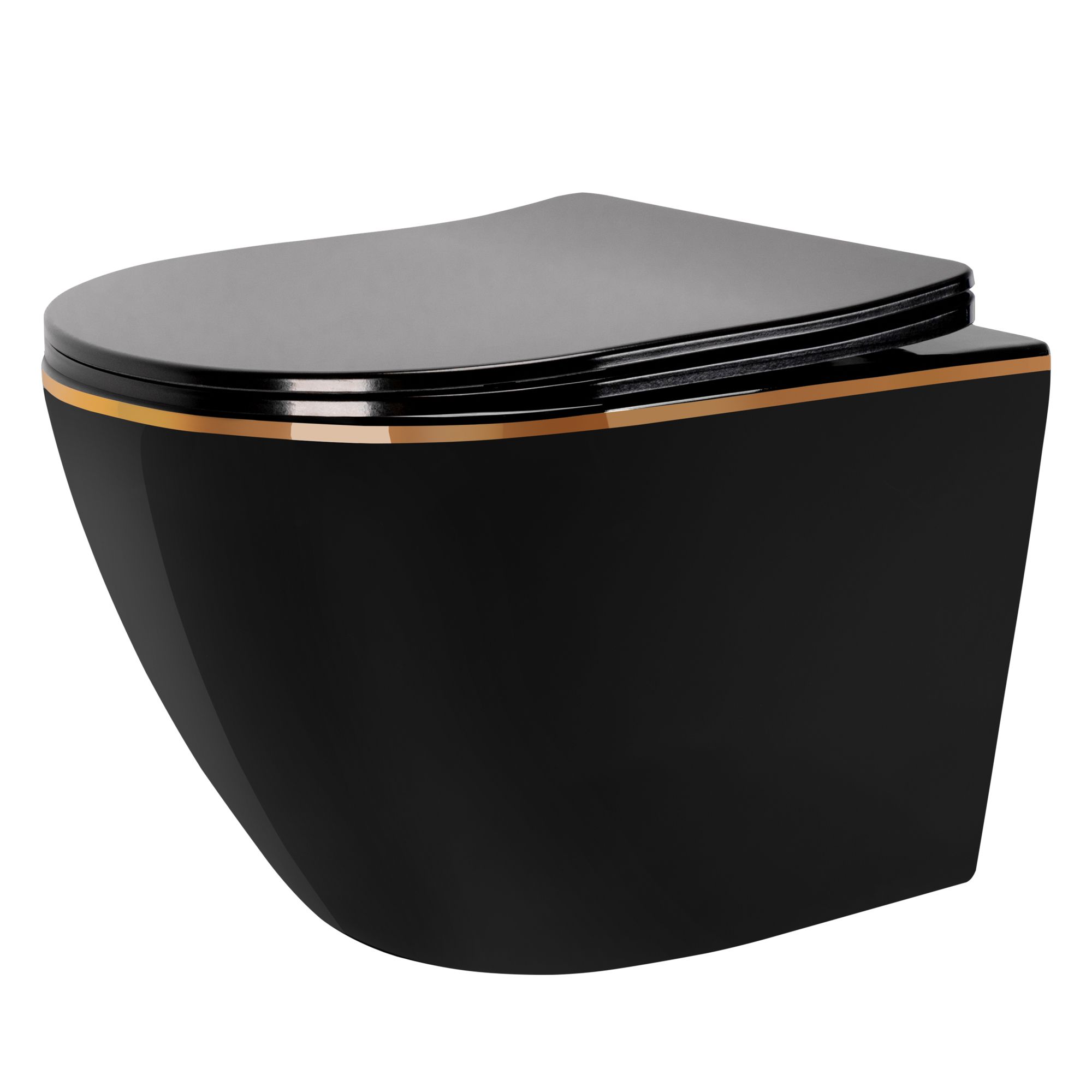 Viseća WC ŠKOLJA Rea CARLO Mini Rimless Duroplast Flat Black Gold Edge