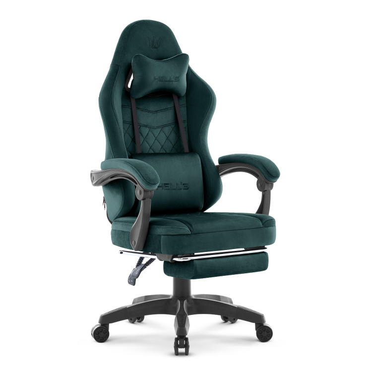 Zelena baršunasta fotelja s osloncem za noge HELLS CHAIR HC-1015