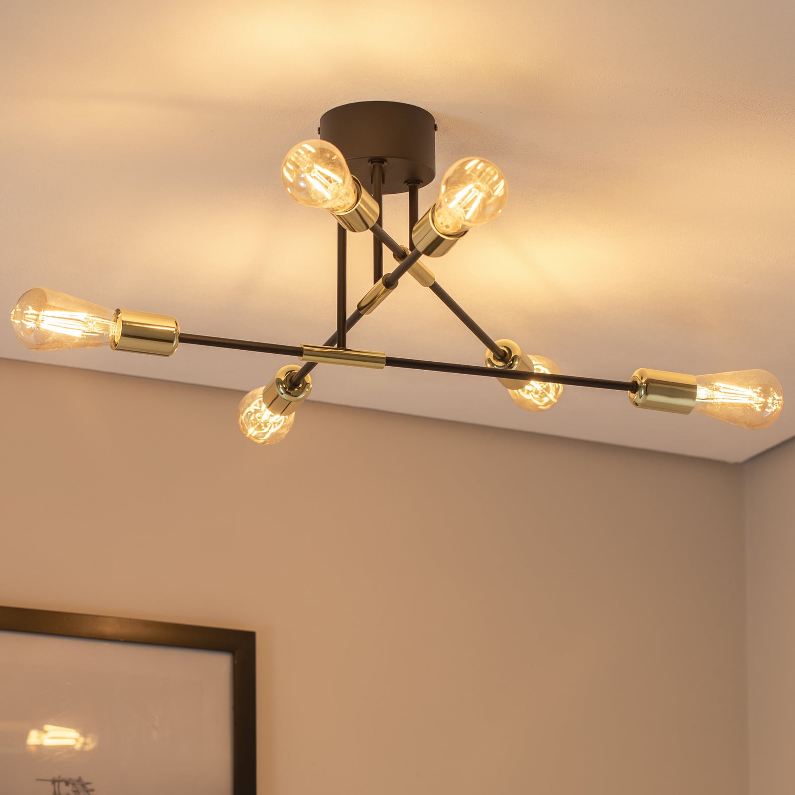 Plafonjera Ilia, crna/zlatna, šest žarulja