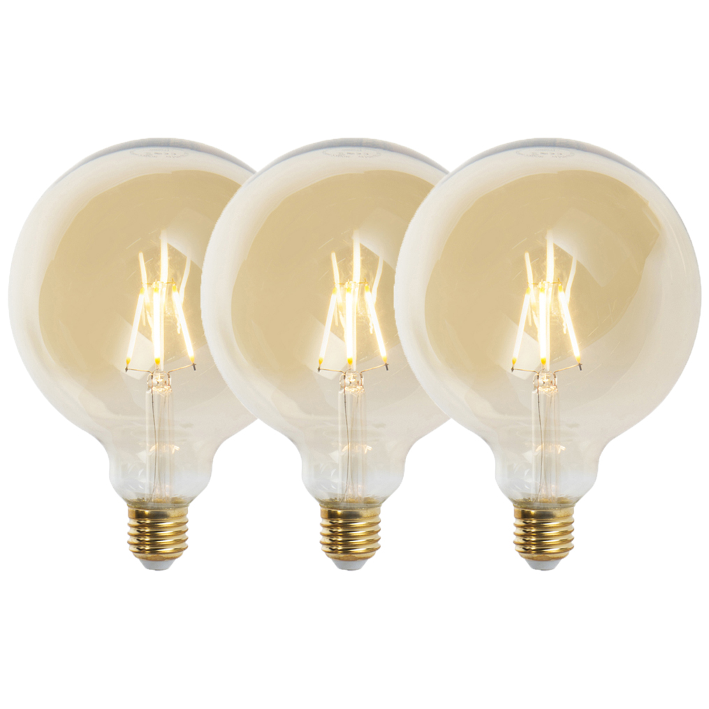 Set od 3 prigušive LED žarulje E27 G125 zlatne 5W 450lm 2200K