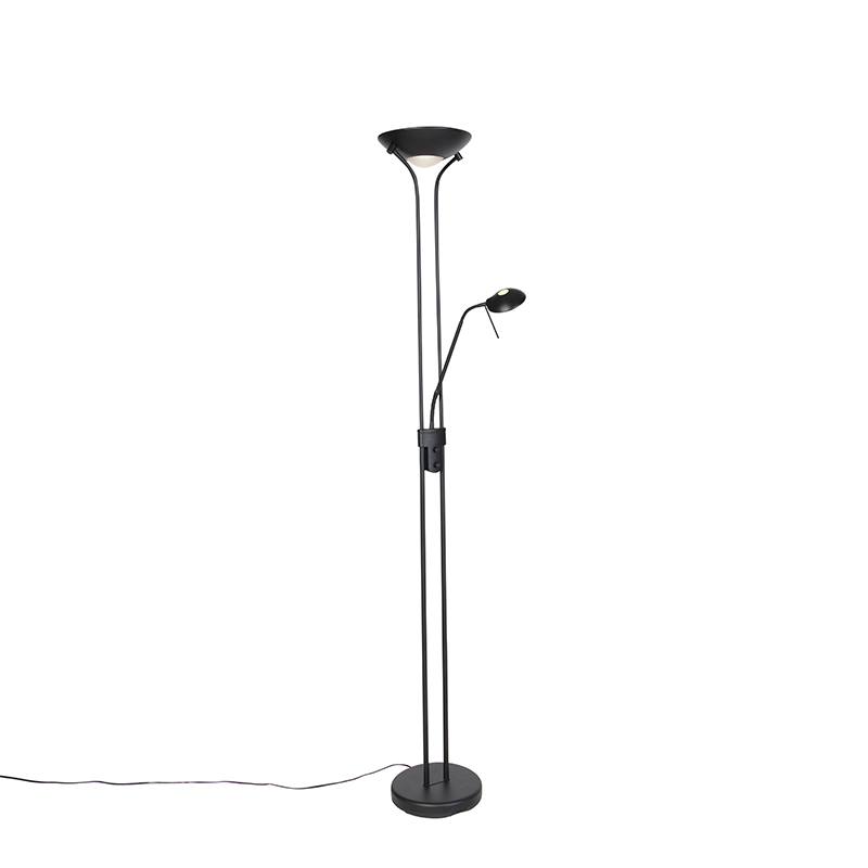 Moderna podna lampa crna s lampom za čitanje, uključujući LED s prigušivanjem na toplije - Diva