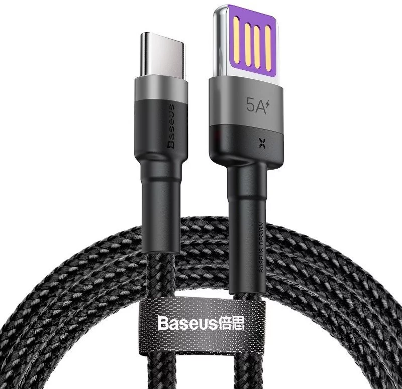 Kabel Baseus Cafule USB-C Cable Huawei SuperCharge, 1m (Black+Gray) (6953156293564)