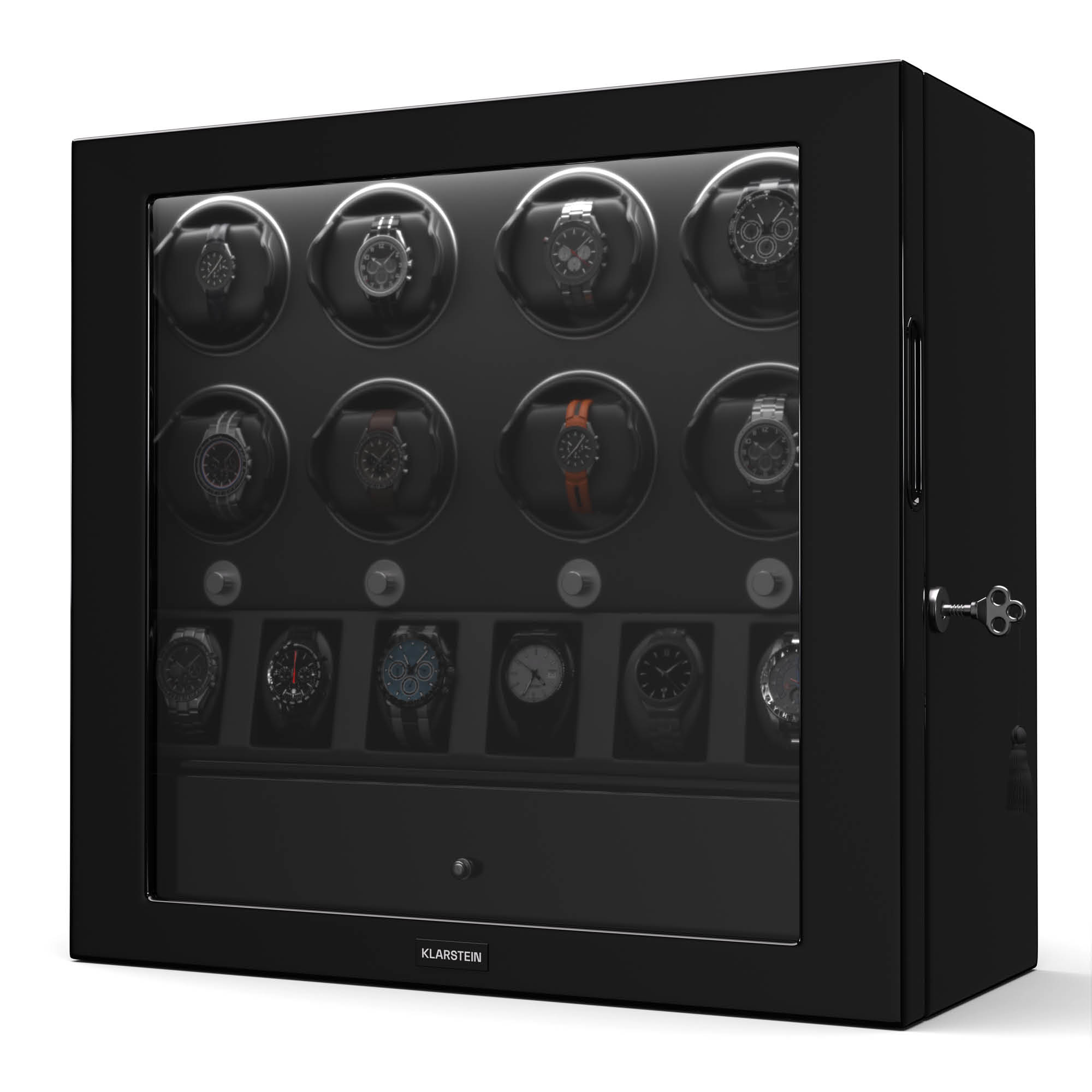 Klarstein ChronoVault navijač satova, 8+6 sata, veganski materijal, visoki sjaj, 4 režima, Mabuchi motor, LED, utičnica