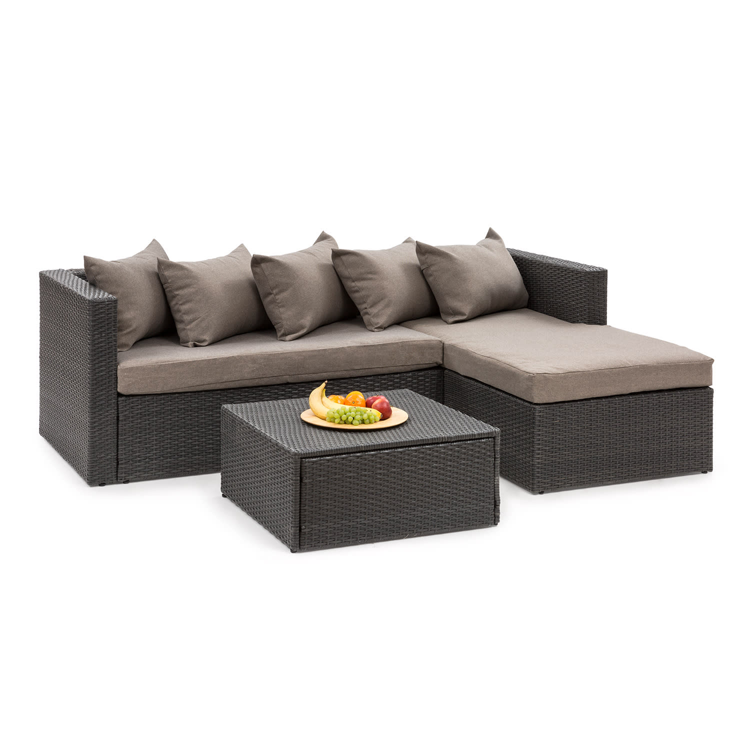 Blumfeldt Theia Lounge Set, vrtni namještaj, kutna garnitura, stol, 5 jastuka, crna