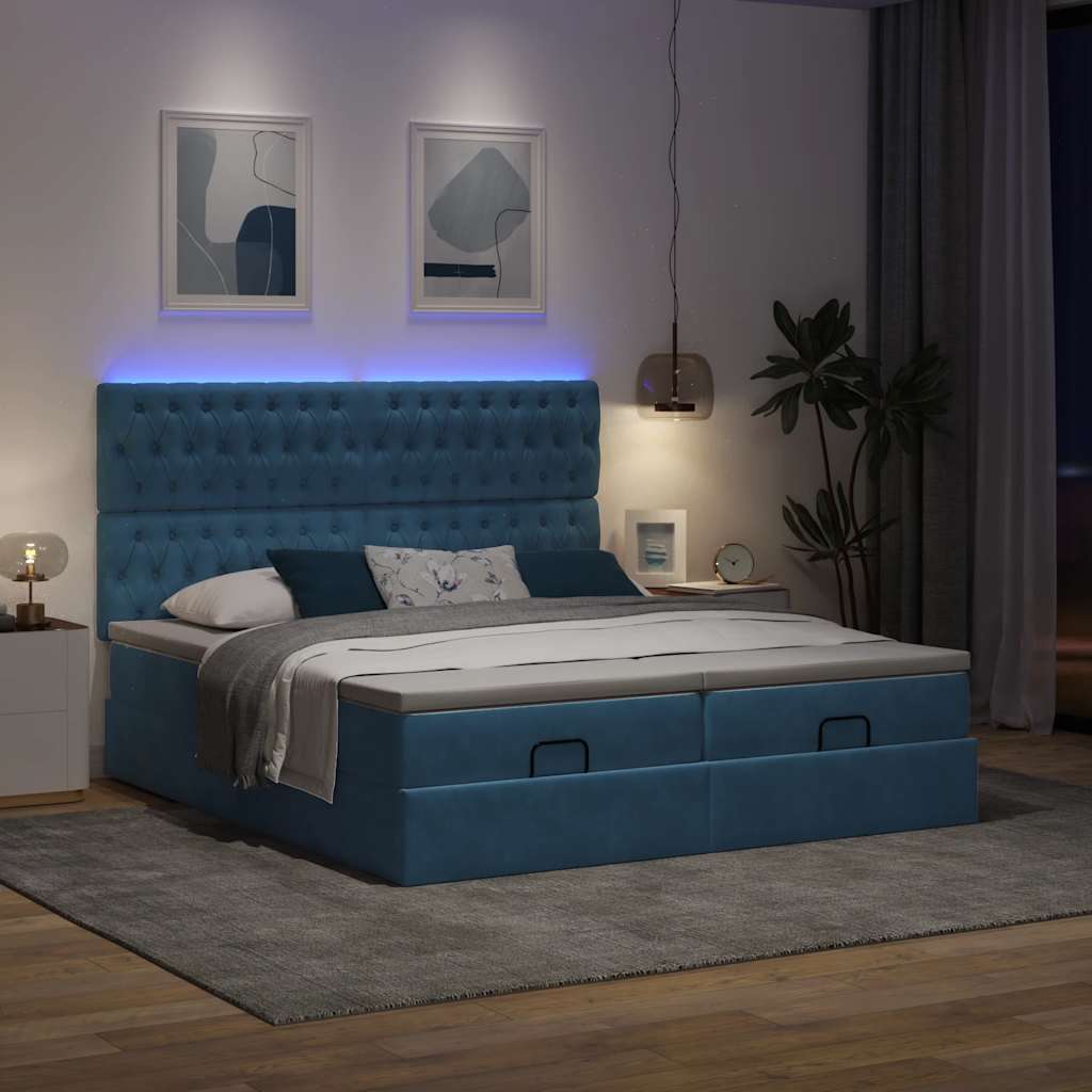 Otomanski okvir kreveta s madracima plavi 180x200cm baršunasti