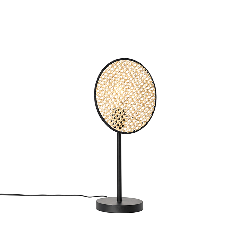 Rustikalna stolna svjetiljka crna s ratanom 25 cm - Kata